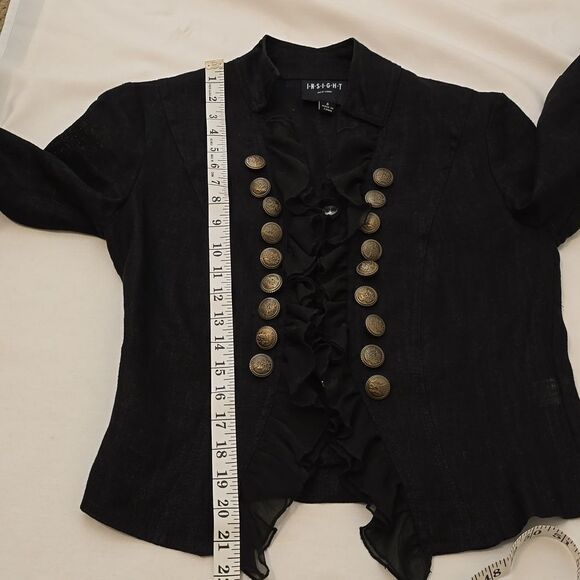 Insight Black Military Style Jacket Blazer Gold Buttons Lace trim size 4 - Picture 6 of 10